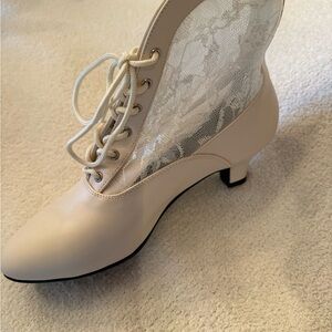 Funtasma Cream Lace-Up Boots with Lace Detail